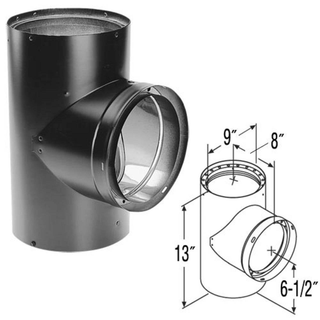 8" DVL Double-Wall Black Tee with Clean-Out Cap
