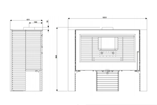 Dimensions for the freestanding wood burning stove- Wide glass area for a big fire and good cleaning system