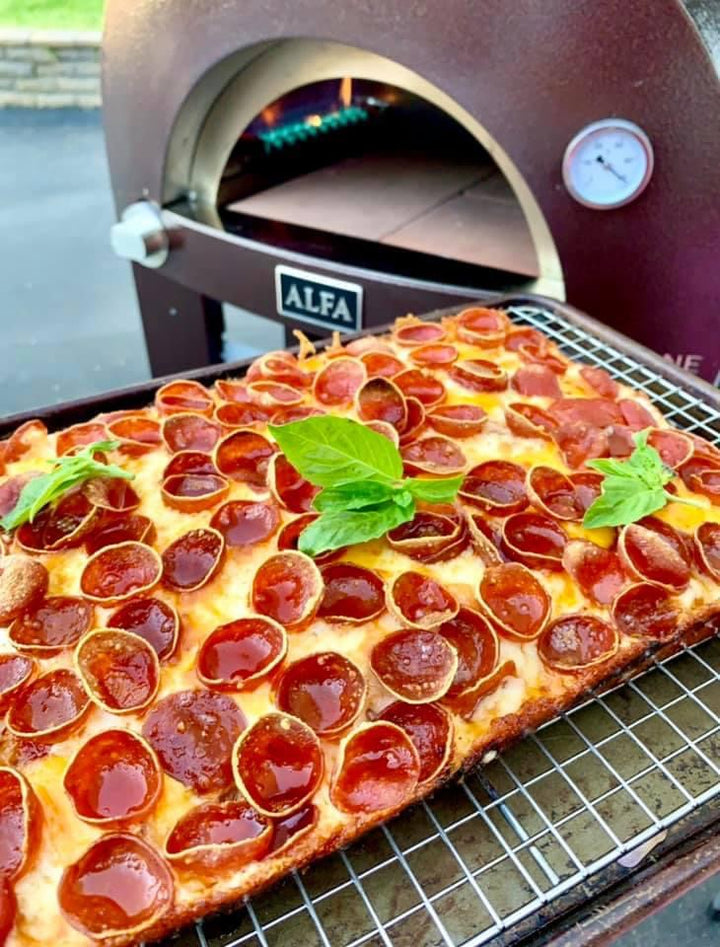 Pepperoni and Basil a favorite in our area while using the gas Alfa One Pizza Oven Bake Pies or Bread or whatever with your outdoor pizza oven Gas or Wood