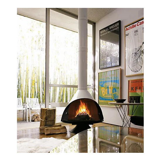 While Porcelain Malm style High Sierra Gas Fireplace mid century modern electric  fireplace. Creates the Ambiance while having no Smoke in a vent less MCM Fireplace Electric Mid Century Modern Fireplace