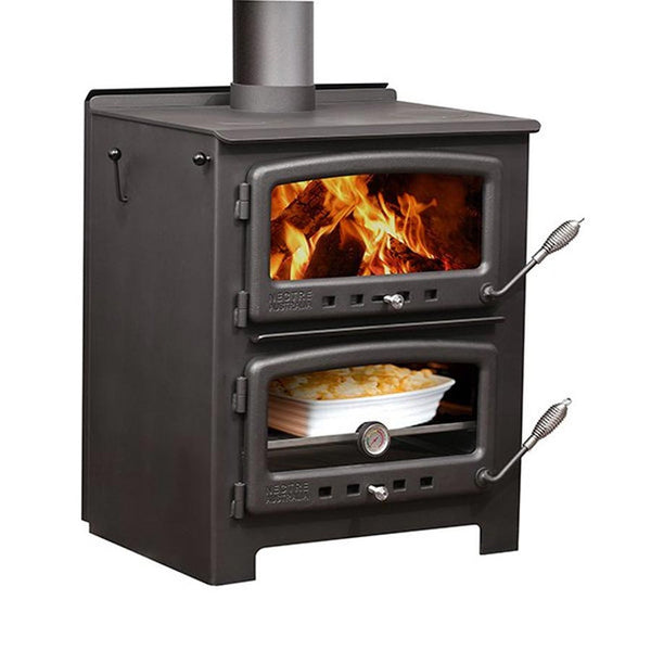 Dual Purpose wood stove and wood oven. with temp gauges and  more. Cook top for efficient heating and cooking in your wood cabin or home