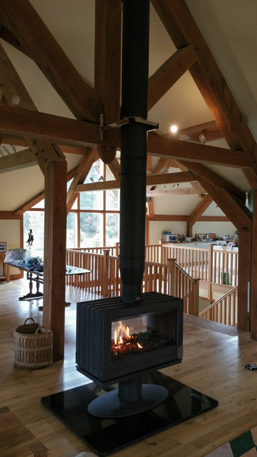 This Beautiful log Cabin has a granite hearth under the Invicta Nelson.  center of your cabin can be filled with heat and a beautiful sleek French design 