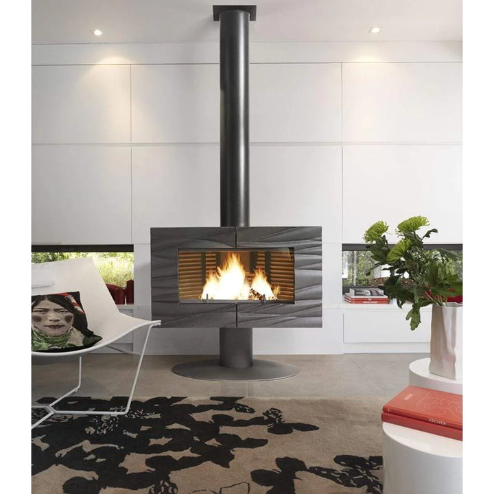 Invicta Theia is a Solid Cast Iron stove with a modern Indutrial look that is matched by no other. The huge portrait style viewing glass allows you to see the flames and the large steel surround helps with heat output and looks great